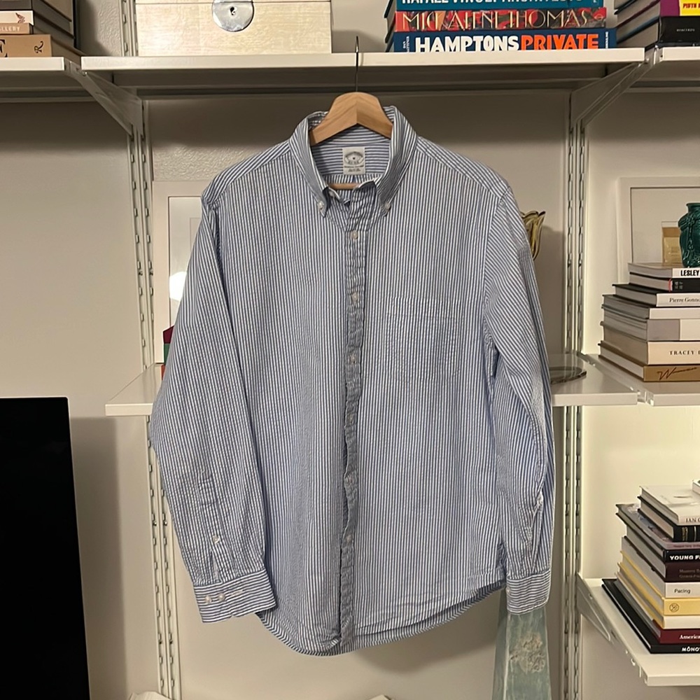 Blue and White Seersucker Brooks Brothers Shirt